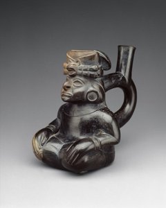 Istuva figuuripullo, 2.–5. vuosisata (keraaminen) tekijältä Moche Moche
