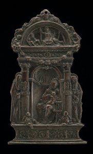 Madonna ja lapsi valtaistuimella Saint Anthony Abbotin ja Pyhän Hieromuksen kanssa, 1490. tekijältä Moderno