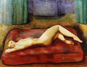 Alaston punaisella sängyllä; Nu au Lit Rouge