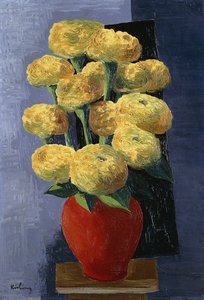 Keltaisia kukkia punaisessa maljakossa; Fleurs Jaunes dans un Vase Rouge (Keltaiset kukat punaisessa maljakossa) tekijältä Moise Kisling