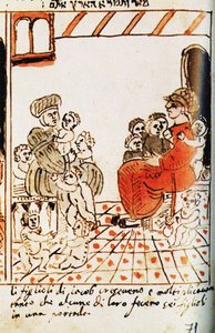 Israelilaisten lisääntyminen Egyptissä. Codex Choumach -kuva Mooseksen Pentateuch dal C tekijältä Moise del Castellazzo