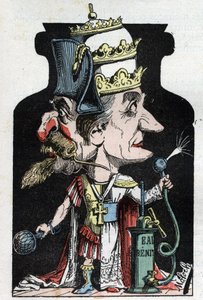 Allegorie du Concordat (merkki Pius VII:n ja Bonaparten välillä) vuodelta 1801, jota Moloch edustaa puristuslaitteena Napoleon III:n ja paavin kanssa