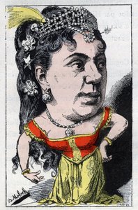 Muotokuva Emma Valladon dit Theresasta (1837 -1913), ranskalaisen kabareen laulaja Touchatoutin elokuvassa "Le Trombinoscope", B. Molochin sarjakuva vuodelta 1882 (1849-1909). Yksityinen kokoelma. tekijältä Moloch