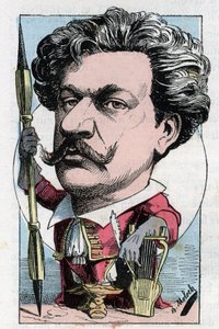Louis Alexandre Gosset de Guinesin muotokuva Andre Gillin (1840 - 1885) ranskalaisesta runoilijasta Touchatoutin "Le Trombinoscope" -sarjassa, B. Molochin sarjakuva vuodelta 1882 (1849-1909). Yksityinen kokoelma. tekijältä Moloch