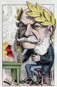 Preussin kuninkaan ja Saksan keisarin William I:n (1797-1888) muotokuva Touchatoutin "Trombinoskooppi" -sarjassa, B. Molochin karikatyyri vuodelta 1882 (1849-1909). Yksityinen kokoelma. tekijältä Moloch