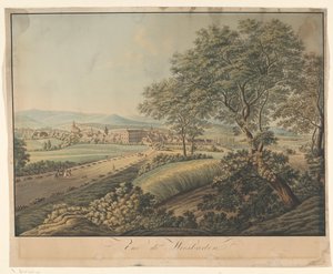 Näkymä Wiesbadenista Vue de Wiesbaden (otsikko esineessä) tekijältä Monogrammist DS (graveur)