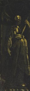 Saint Standing in a Niche (fragmentti), n. 1610-40 (öljy kankaalle) tekijältä Monsu Desiderio