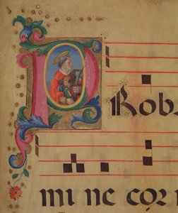Ms 543 f.113r Historioitu alkukirjain P St. Lawrence, psalterista, n. 1515