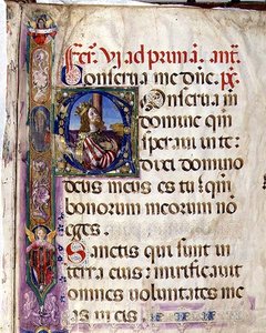 Ms 543 f.1r Historioitu alkukirjain "C", joka kuvaa kuningas Daavidia, Psalter "D", n. 1515 (vellum)