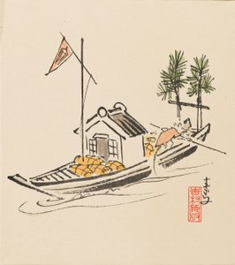 Puukiviprintti - rotan napaama Takarabune, 1800-luvun loppu tekijältä Morikawa Sobun
