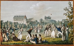 Pallopeli Atzenbruggissa... (etsaus) tekijältä Moritz Ludwig von Schwind