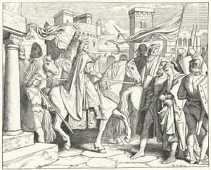 Kaarle astumassa Paviaan, 774 (kaiverrus) tekijältä Moritz Ludwig von Schwind