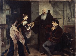 Romeon ja Julian häät. Kohtaus on saanut vaikutteita William Shakespearen (1564-1616) näytelmästä. Moritz Ludwig von Schwindin (1804-1871) maalaus, öljy kankaalle, itävaltalainen taide, 1800-luvun puoliväli, romantiikka. Historian ja taiteen museo, Cherep