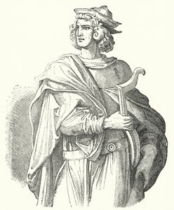 Walther von der Vogelweide, keskiyläsaksalainen lyriikka (kaiverrus) tekijältä Moritz Ludwig von Schwind