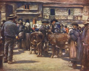 Karjamarkkinat (värilitografia) tekijältä Mortimer Ludington Menpes