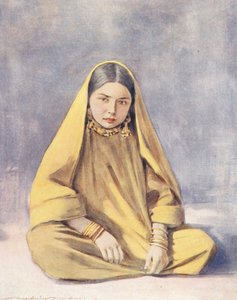 Maailman lapset: Cashmere, A Stolid Sitter (värilitografia). tekijältä Mortimer Ludington Menpes