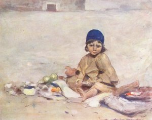 Maailman lapset: Cashmere, Sitting Still (värilitografia). tekijältä Mortimer Ludington Menpes