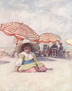 Maailman lapset: Trouvillen rannalla (värilitografia). tekijältä Mortimer Ludington Menpes