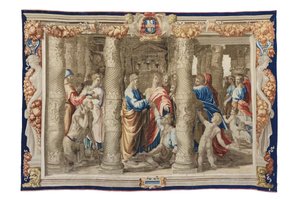 Pyhä Pietari parantaa raajarikon, noin 1630 (gobeliini Rafaelin piirrosten pohjalta). tekijältä Mortlake Tapestry Manufactory