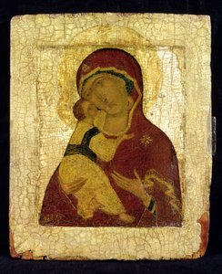 Vladimirin neitsyen ikoni (kultalehti ja tempera paneelissa)