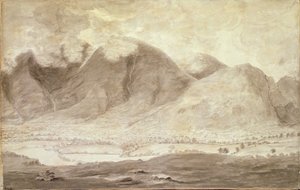 Panoraamanäkymä Derwentwaterista ja Keswickin laaksosta, yksityiskohta Skiddaw