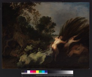 Metsäinen maisema Panin ja Syrinxin kanssa ennen vuotta 1648 tekijältä Moyses or Moses Matheusz. van Uyttenbroeck