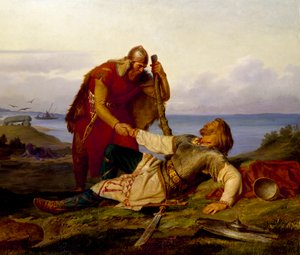 Hjalmar jättää hyvästit Örvar-Oddrille Samsøn taistelun jälkeen vuonna 1866.