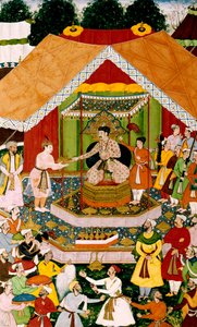 Akbar ja Azim Khan Dipalpurissa, n. 1590-1595 tekijältä Mughal School