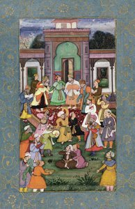 Ryhmä pyöriviä dervisheitä, Large Clive -albumista, n. 1595 (läpinäkymätön wc, jossa kultaa paperilla) tekijältä Mughal School