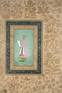 Muotokuva Murtaza Khanista pitelemässä kirjakääröä, n. 1610 (guassi pergamentilla) tekijältä Mughal School