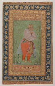 Raja Man Singh I of Amber, n. 1590 (muste, läpinäkymätön akvarelli ja kulta paperille) tekijältä Mughal School
