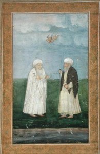 Kaksi muslimien pyhää miestä, Small Clive Albumista (läpinäkymätön akvarelli paperille) tekijältä Mughal School