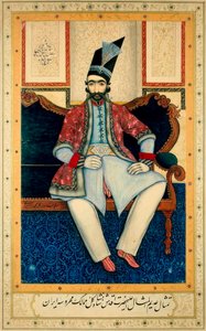 F. Nasir al-Din Shah Qajarin muotokuva 1831-1896, 1850 jKr. tekijältä Muhammad Isfahani