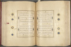 Fol 137 verso 183 recto, Timurid Quran, 1441 (muste ja kulta paperilla)