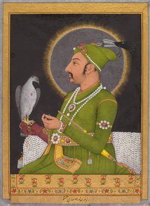 Postuumi muotokuva Mughal-keisari Muhammad Shahista (hallitsi 1719-1748) pitelemässä haukkaa (recto)