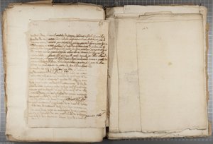 Urbinolaisen Mutio Oddin ja muiden piirustuksia sisältävä salkku, s. 120, kääntöpuoli, n. 1635-40 (kynällä ja tussilla paperille kirjoitettu sidottu nide).