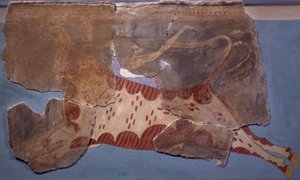 Härkätaistelukohtaus, fresko Tirinto-palatsista, Mykeneen sivilisaatiosta tekijältä Mycenaean