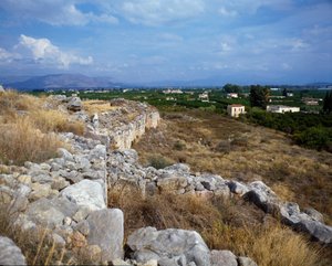 Linnoituksen linnoituksen rauniot: muinaisen Tirynthen kaupungin paikka, noin 1200 eaa. Kreikka tekijältä Mycenaean