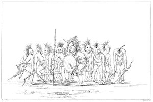 Kerjäämistanssi, Sac and Fox, Rock Island, Ylä-Mississippi, 1841. tekijältä Myers and Co