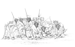 Amerikan intiaanimetsästäjät tanssivat puhvelinaareissa, 1841.