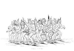 Sioux-heimo esiintyy karhutanssia, 1841.