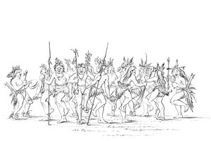 Sioux-heimo esittää kerjäläistanssia, 1841.