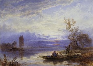 Lautta auringonlaskun aikaan, tekijältä Myles Birket Foster