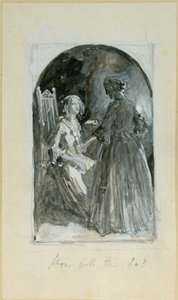 "Emma ottaa aihiota Madelainen kovalta kädeltä" (bc, kynä ja wc paperilla) tekijältä Myles Birket Foster