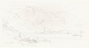 Järvi vuoristoisessa maisemassa tekijältä Myles Birket Foster