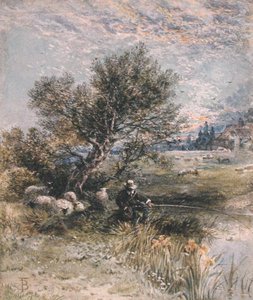 Angler (akvarelli vartalovärillä paperille) tekijältä Myles Birket Foster