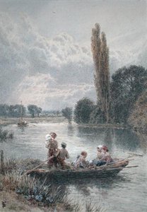 Lautta (vesiväri ja bodycolor paperille) tekijältä Myles Birket Foster