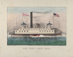New York Ferry Boat, n. 1860-65 (käsinvärinen litografia) tekijältä Currier and Ives