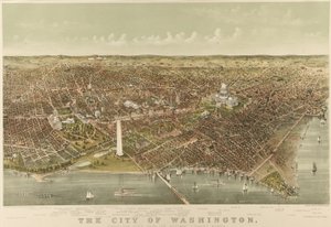 Washingtonin kaupunki: Lintuperspektiivistä Potomacista katsottuna pohjoiseen tekijältä Currier and Ives