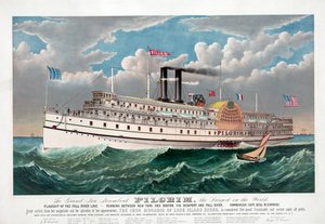 The Grand New Steamboat Pilgrim, n. 1883 (värilitho) tekijältä Currier and Ives